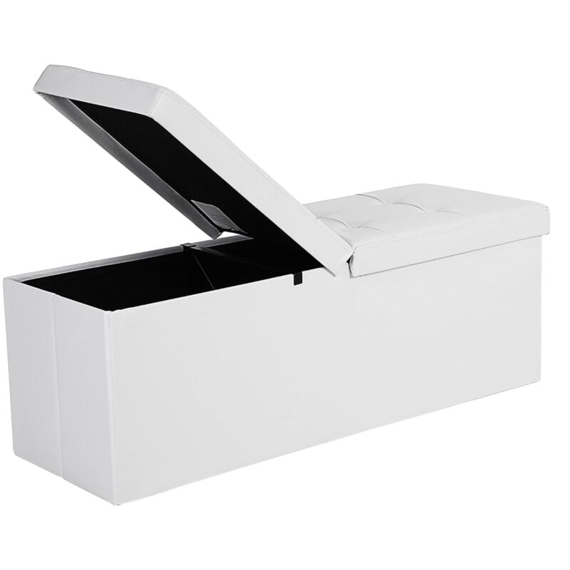 foto del prodotto songmics pouf panca ottomana pieghevole contenitore cubo portaoggetti di 120 litri con coperchio ribaltabile bianco 110 cm
