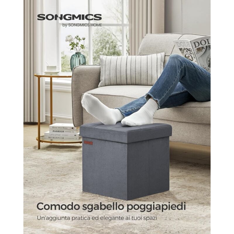 foto del prodotto songmics pouf pieghevole, cassapanca in velluto, contenitore con coperchio, poggiapiedi, 38 x 38 cm, portata 300 kg, per corridoio, soggiorno,