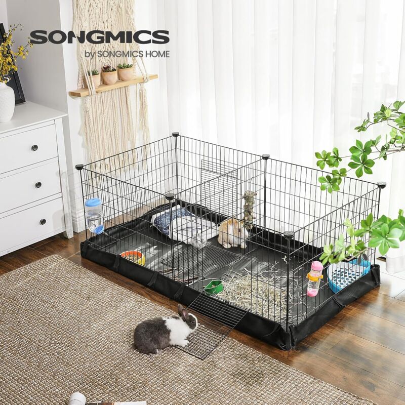 foto del prodotto songmics recinto per porcellini d india, gabbia per piccoli animali, recinto per esercizi e box con pannello divisorio per 2 spazi separati,