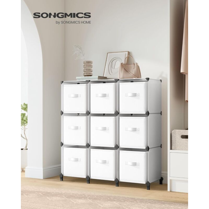 foto del prodotto songmics scaffale componibile a cubi con scatole portaoggetti di tessuto, armadio modulare a 9 scomparti, personalizzabile, espandibile, camera da