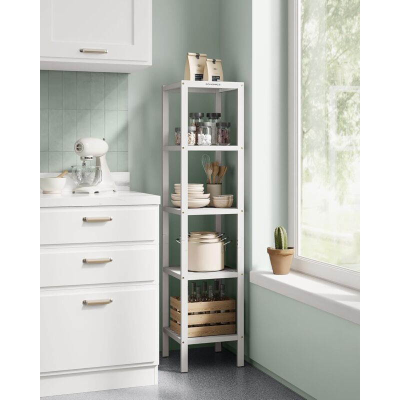 foto del prodotto songmics scaffale da bagno in bamb a 5 ripiani, scaffale stretto multifunzione, scaffale ad angolo, per cucina, soggiorno, camera da letto,
