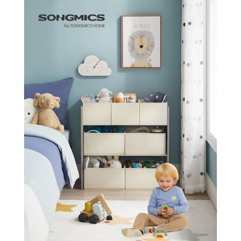 foto del prodotto songmics scaffale per bambini, scaffale per giocattoli, libreria per bambini, con 7 contenitori in tessuto non tessuto, per camera dei bambini,