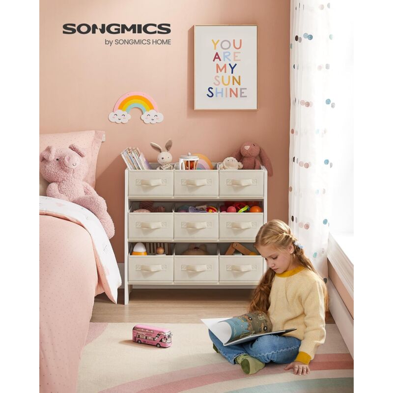 foto del prodotto songmics scaffale per bambini, scaffale per giocattoli, libreria per bambini, con 9 contenitori in tessuto non tessuto, per camera dei bambini,
