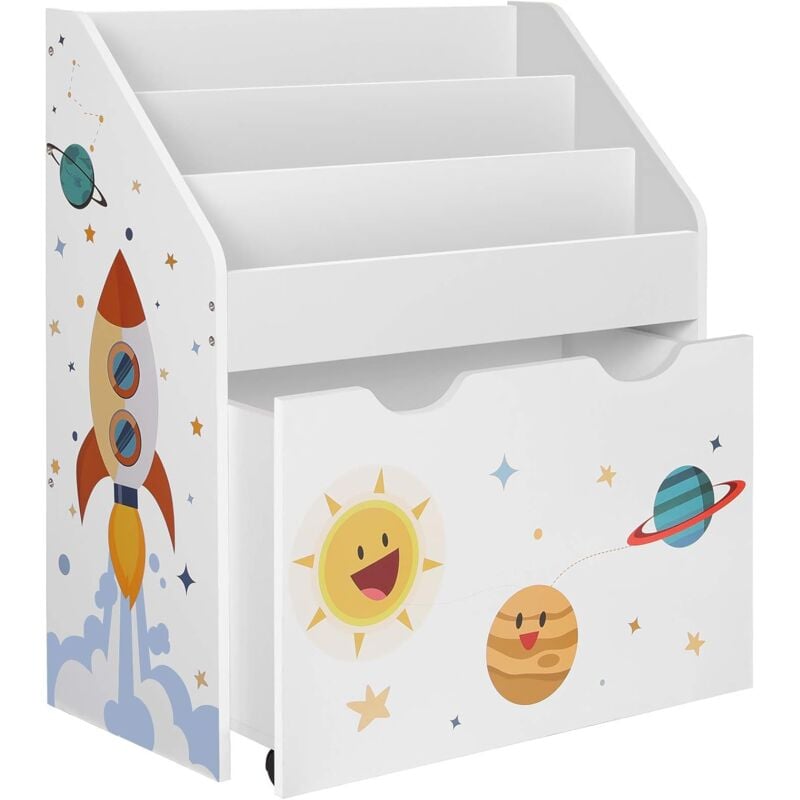 foto del prodotto songmics scaffale per giocattoli, libreria per bambini a 3 scomparti, contenitore portagiochi estraibile con ruote, multiuso, per cameretta e