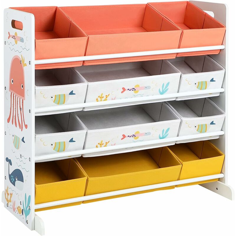 foto del prodotto songmics scaffale per giocattoli, mobile cameretta con 12 contenitori in tessuto tnt per giochi e libri, organizzatore giochi per bambini, stanza