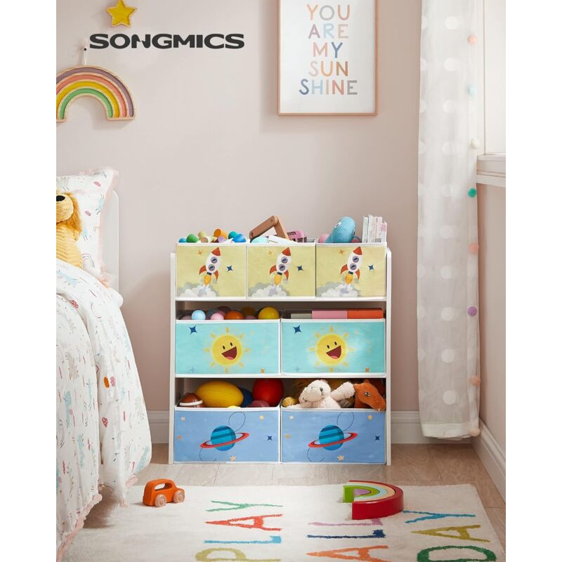foto del prodotto songmics scaffale per giocattoli, mobile cameretta con 7 contenitori in tessuto, libreria per bambini, organizzatore giochi, 29,5 x 62,5 x 60 cm,