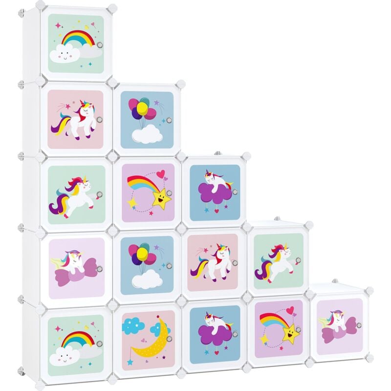 foto del prodotto songmics scaffale portaoggetti a 16 cubi per bambini, portagiochi ad incastro, armadio in plastica, organizzatore modulare per abiti scarpe