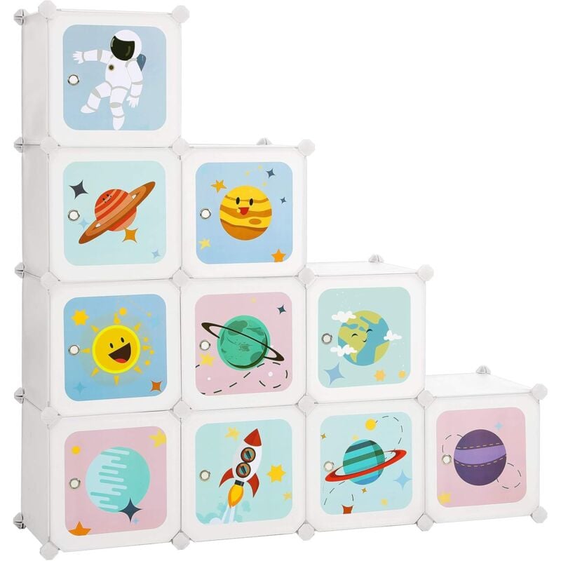 foto del prodotto songmics scaffale portaoggetti per bambini con 10 cubi, portagiochi ad incastro, mobile cameretta in plastica, organizzatore modulare per abiti