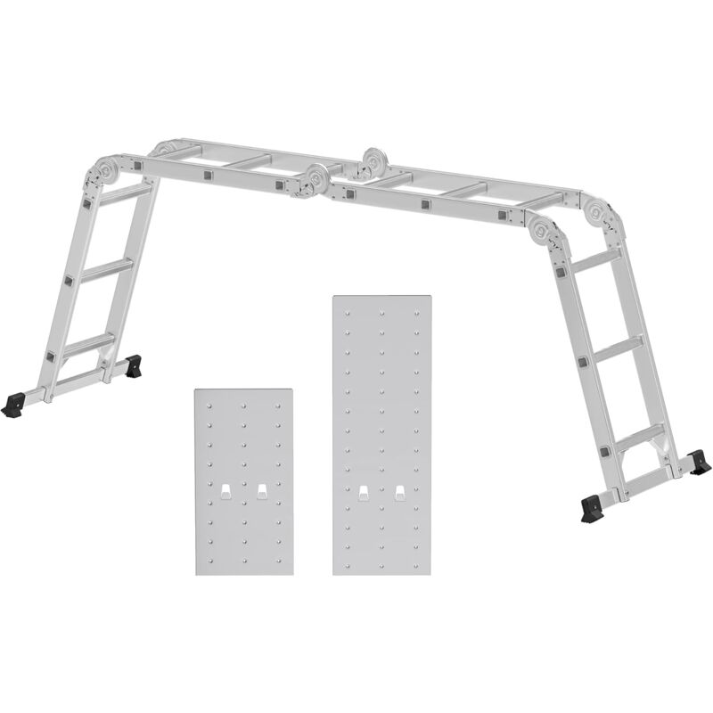 foto del prodotto songmics scala multifunzionale in lega di alluminio, piattaforma a ponteggio con 2 piastre di metallo, articolata, regge fino a 150 kg, argento