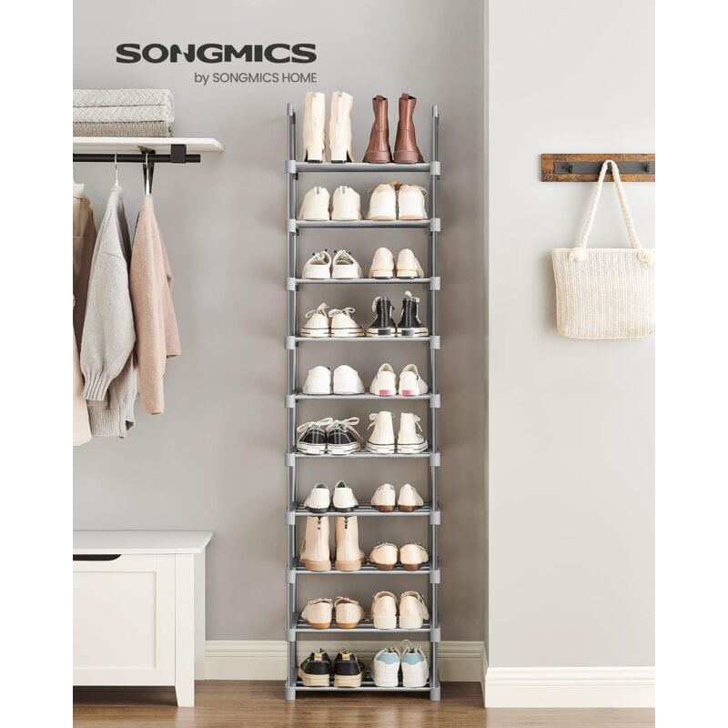foto del prodotto songmics scarpiera a 10 ripiani grande, scaffale portascarpe in metallo, fai da te, scaffale salvaspazio e versatile per ingresso soggiorno camera da