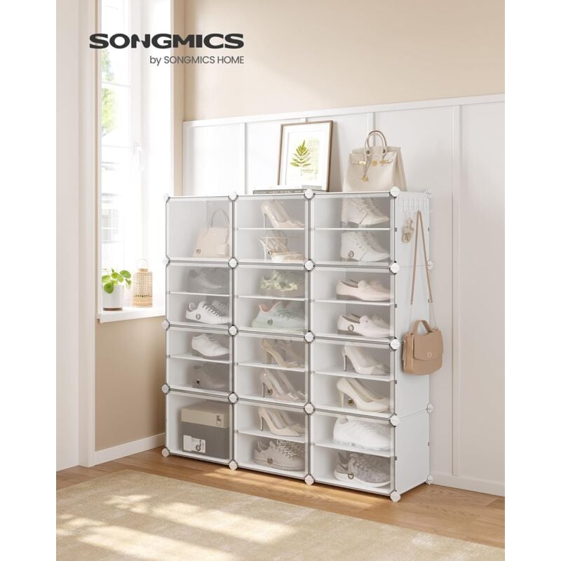 foto del prodotto songmics scarpiera a 12 scomparti, scaffale portaoggetti modulare, scomparto di 30 x 40 x 30 cm, con sportello, telaio in acciaio, pannelli di