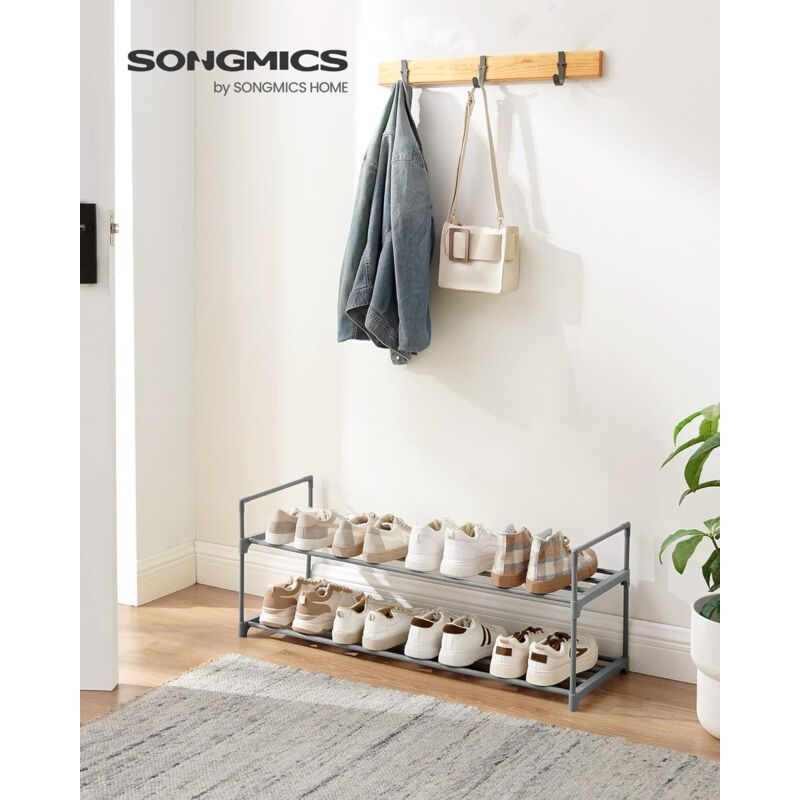foto del prodotto songmics scarpiera a 2 ripiani, scaffale portascarpe, organizzatore in metallo, per 8 10 paia di scarpe, impilabile, corridoio, soggiorno, camera