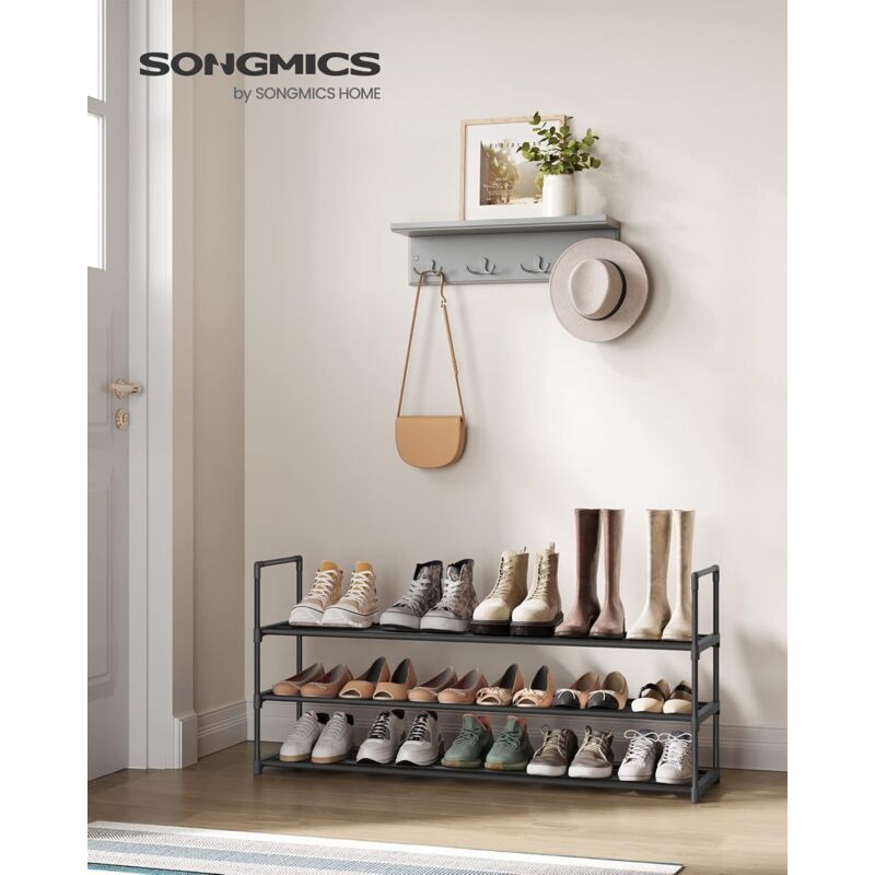 foto del prodotto songmics scarpiera a 3 ripiani, scaffale portascarpe, organizzatore in metallo, per 15 18 paia di scarpe, impilabile, corridoio, soggiorno, camera