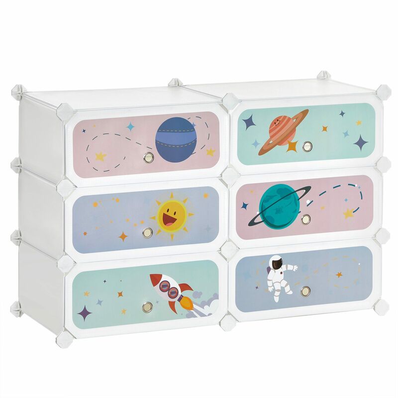 foto del prodotto songmics scarpiera a 6 scomparti per bambini, organizzatore modulare ad incastro in plastica per bambini, guardaroba con ante, 43 x 31 x 105 cm,
