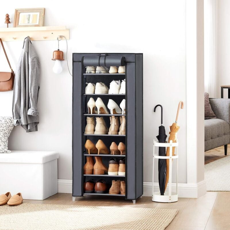 foto del prodotto songmics scarpiera a 7 ripiani, scaffale portascarpe con copertura, armadio in tessuto spazioso, organizzatore per scarpe, facile da montare, 46 x