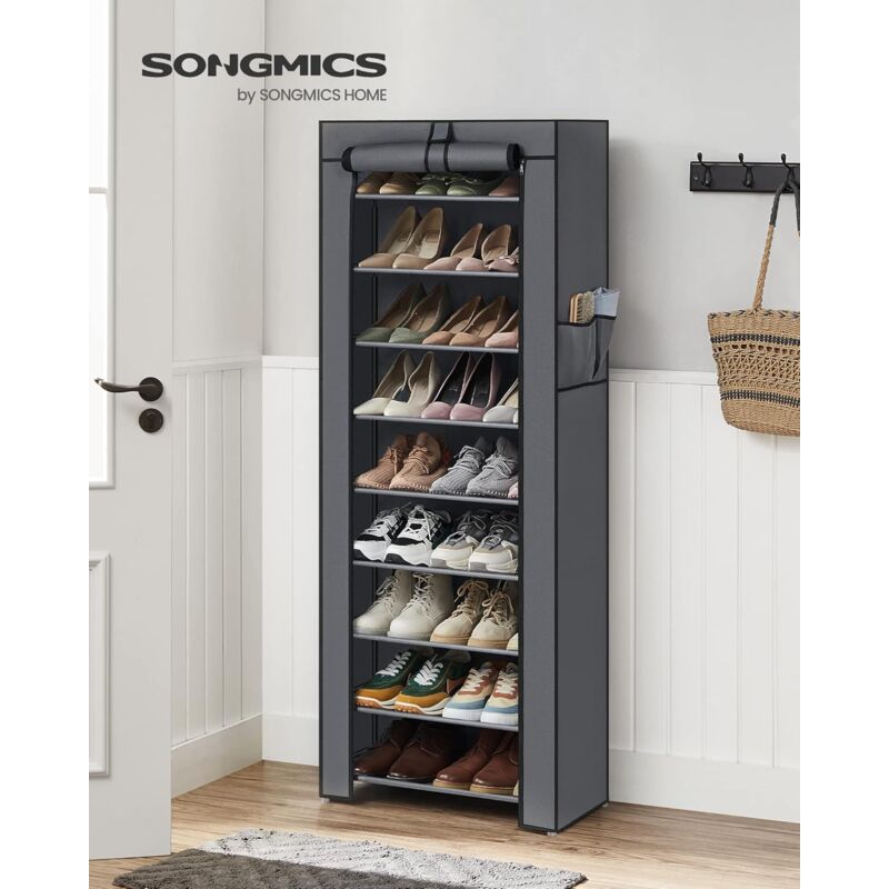 foto del prodotto songmics scarpiera di tessuto a 10 ripiani, scaffale portascarpe 28 x 58 x 160 cm con copertura di tessuto, per scarpe da ginnastica, tacchi alti,