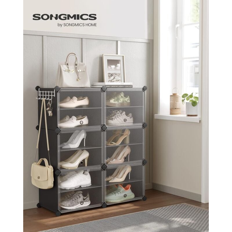 foto del prodotto songmics scarpiera, scaffale portaoggetti modulare a 6 scomparti, scarpiera da ingresso salvaspazio con divisorio regolabile e sportello, scomparto