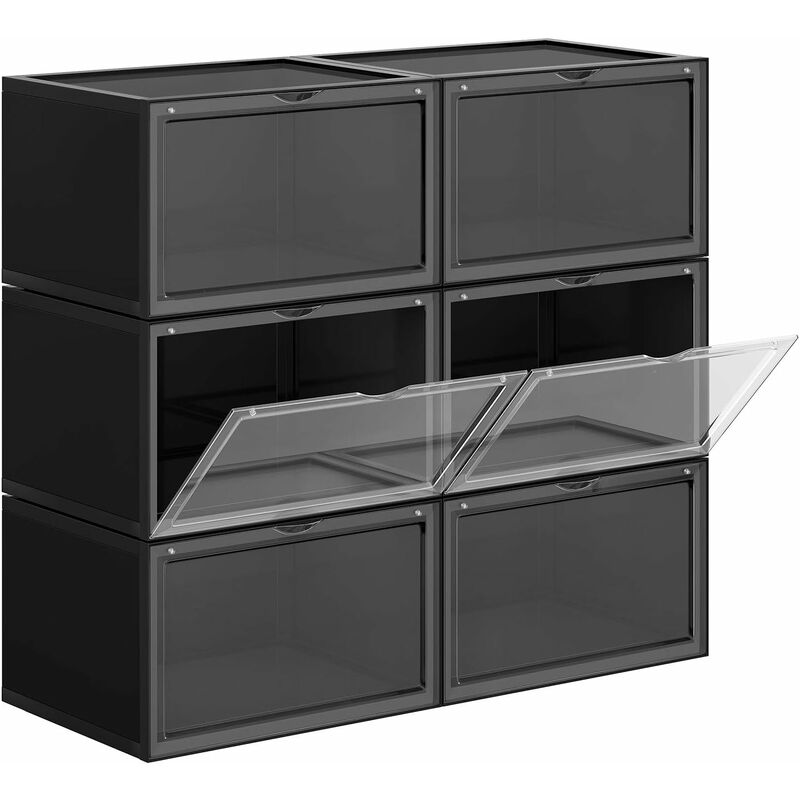 foto del prodotto songmics scatole per scarpe, pacco da 6 contenitori per scarpe impilabili con sportello, organizzatore porta scarpe in plastica, fino a taglia 46,