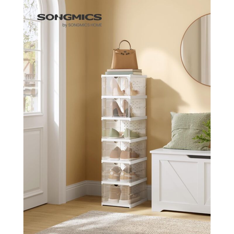 foto del prodotto songmics scatole per scarpe, set di 6 organizzatori porta scarpe impilabili, scarpiera pieghevole e componibile, per fino alla taglia 46,