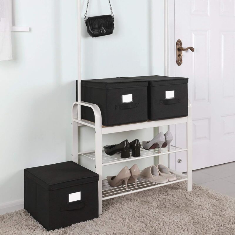 foto del prodotto songmics scatole portaoggetti con coperchi, set di 3 contenitori in tessuto non tessuto con portaetichetta, organizzatori per armadio, 40 x 30 x 25