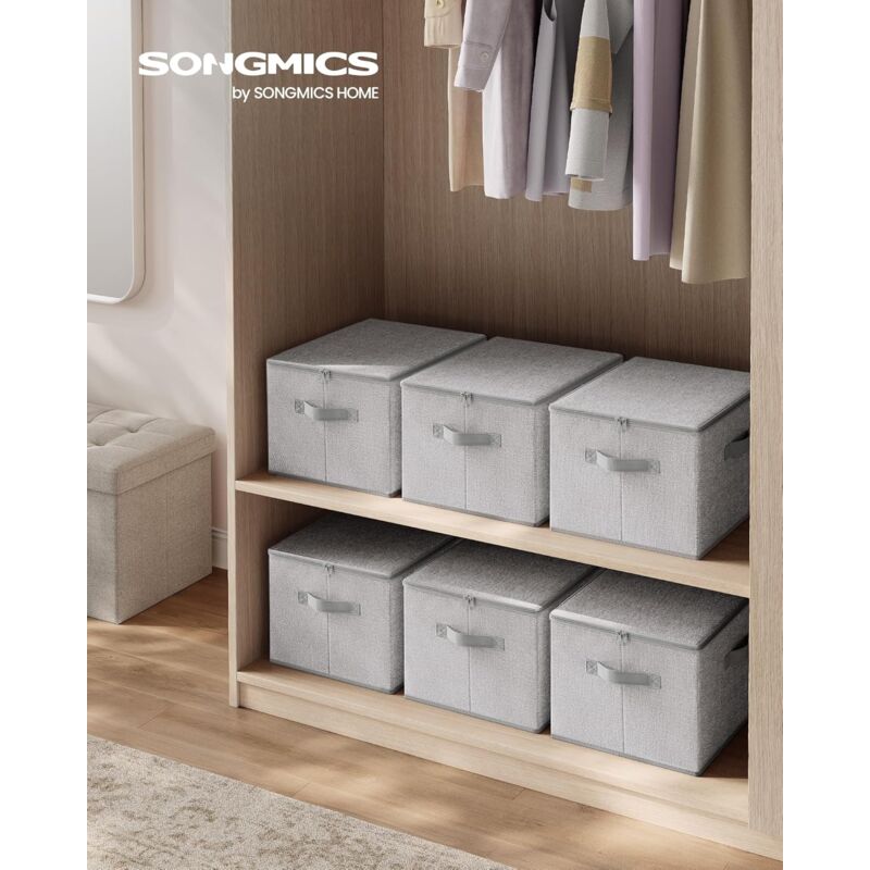 foto del prodotto songmics scatole portaoggetti con coperchio, set di 3 contenitori pieghevoli con maniglie, organizzatori per vestiti e giocattoli, 40 x 30 x 25 cm,