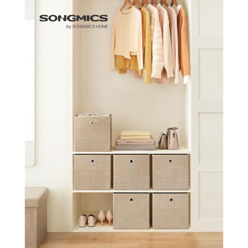 foto del prodotto songmics scatole portaoggetti, set di 6 contenitori in tessuto non tessuto con manico, 30 x 30 x 30 cm, unit di organizzazione, per scaffale,
