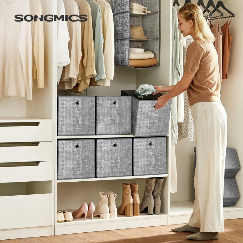 foto del prodotto songmics scatole portaoggetti, set di 6 contenitori in tessuto non tessuto con manico, 30 x 30 x 30 cm, unit di organizzazione, per scaffale,