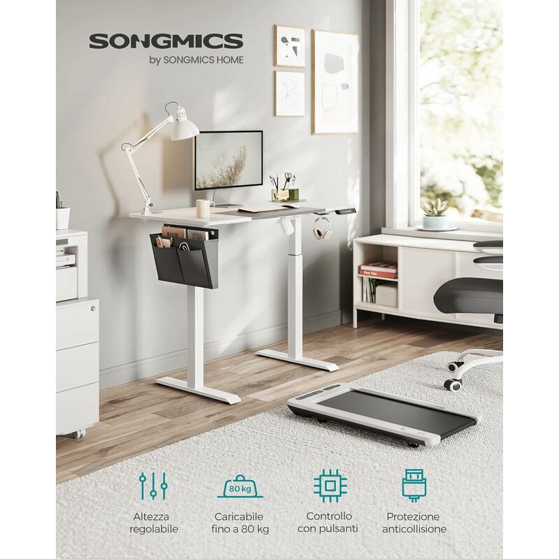foto del prodotto songmics scrivania elettrica regolabile in altezza, 60 x 120 x 72 120 cm, regolazione continua, piano giuntato, memory con 4 altezze,