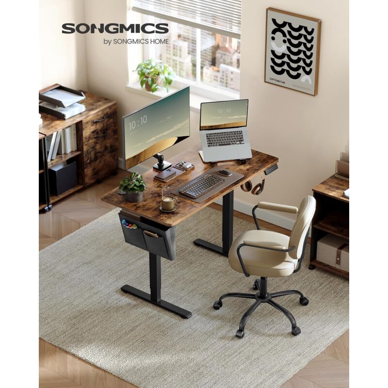 foto del prodotto songmics scrivania regolabile in altezza, scrivania elettrica per lavoro in piedi, 60 x 120 x 72 120 cm, 4 altezze di memoria, tasca