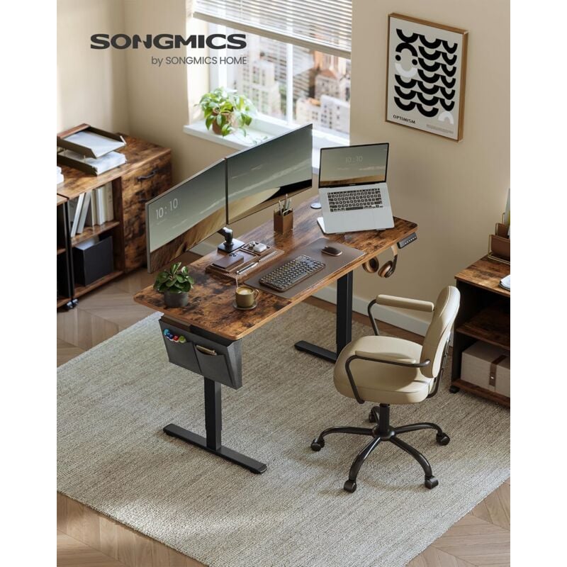 foto del prodotto songmics scrivania regolabile in altezza, scrivania elettrica per lavoro in piedi, 60 x 140 x 72 120 cm, 4 altezze di memoria, tasca