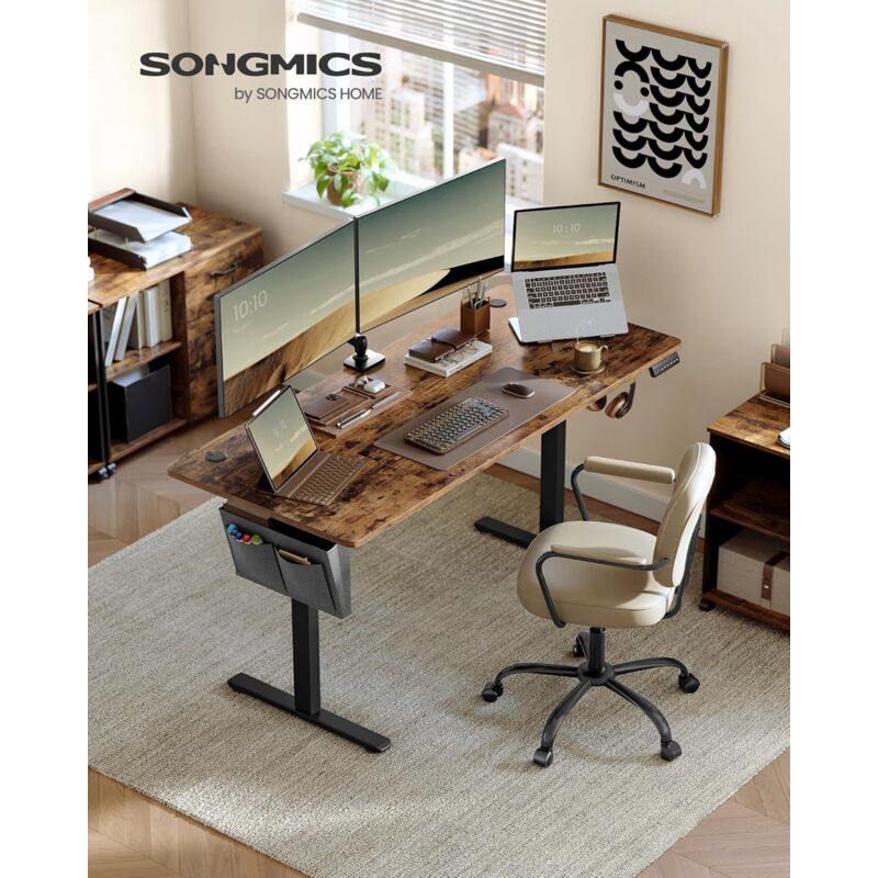 foto del prodotto songmics scrivania regolabile in altezza, scrivania elettrica per lavoro in piedi, 70 x 160 x 72 120 cm, 4 altezze di memoria, tasca