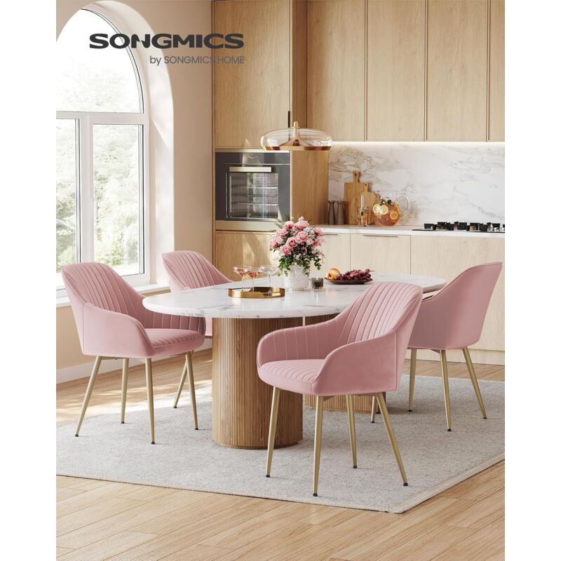 foto del prodotto songmics sedia da pranzo, sedia da cucina, poltrona in velluto, sedia imbottita con braccioli, regge 120 kg, gambe in metallo, per sala da pranzo,