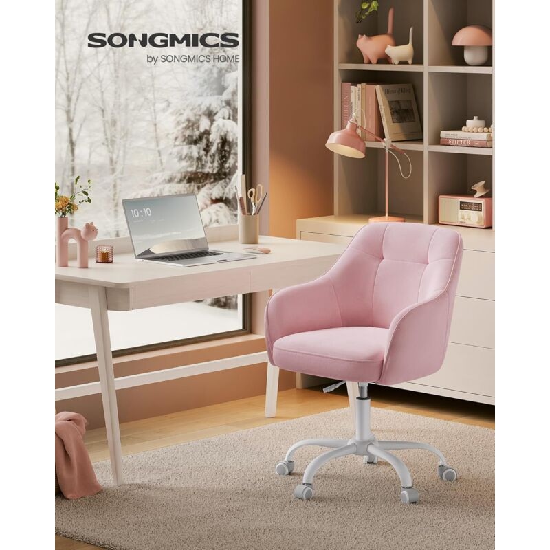 foto del prodotto songmics sedia da studio in casa, sedia girevole, regolabile in altezza, portante 110 kg, struttura acciaio, tessuto di velluto respirante, studio,