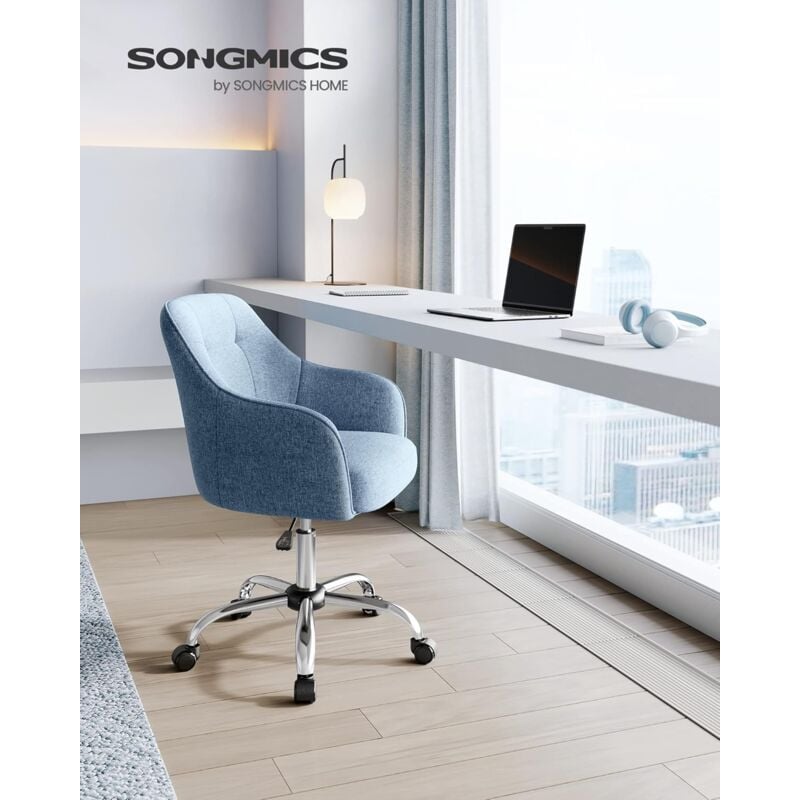 foto del prodotto songmics sedia da studio in casa, sedia girevole, regolabile in altezza, portante di 110 kg, struttura in acciaio, tessuto cotone lino respirante,