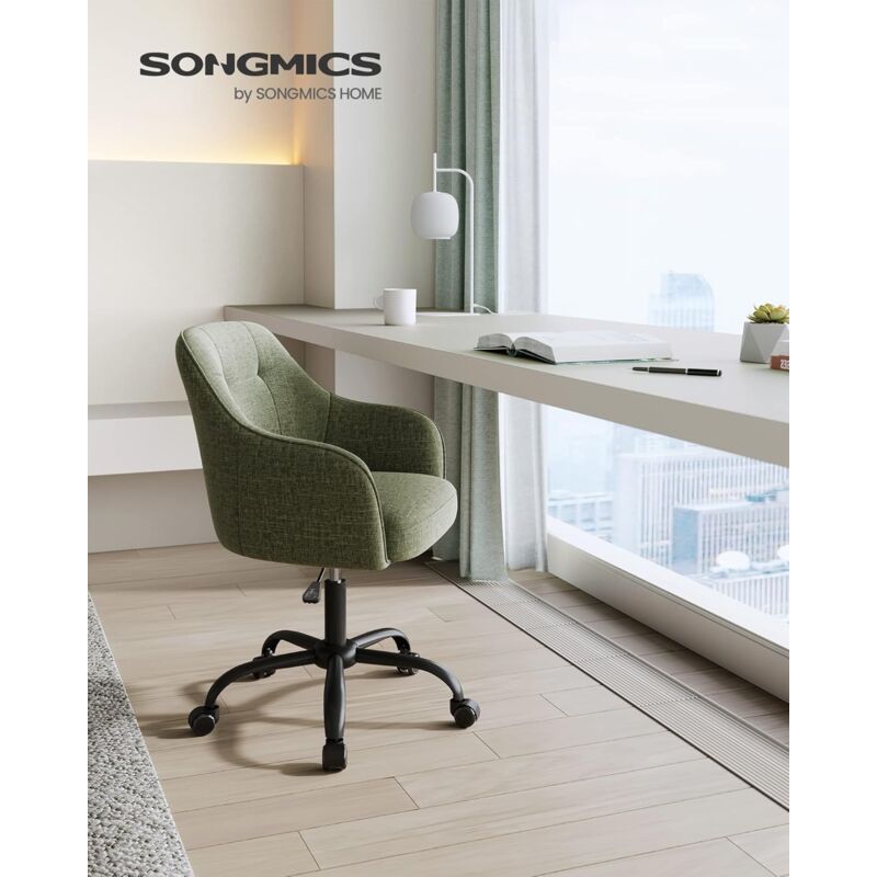 foto del prodotto songmics sedia da studio in casa, sedia girevole, regolabile in altezza, portante di 110 kg, struttura in acciaio, tessuto cotone lino respirante,