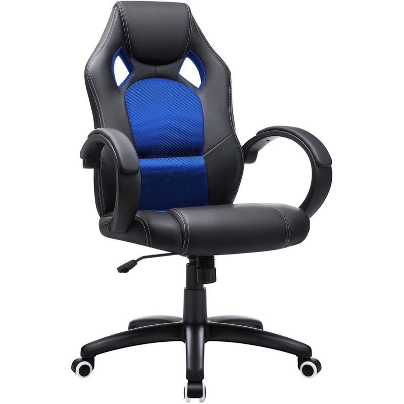 foto del prodotto songmics sedia da ufficio girevole, altezza regolabile, poltrona da gaming, da computer, con meccanismo di inclinazione, nero e blu obg56l