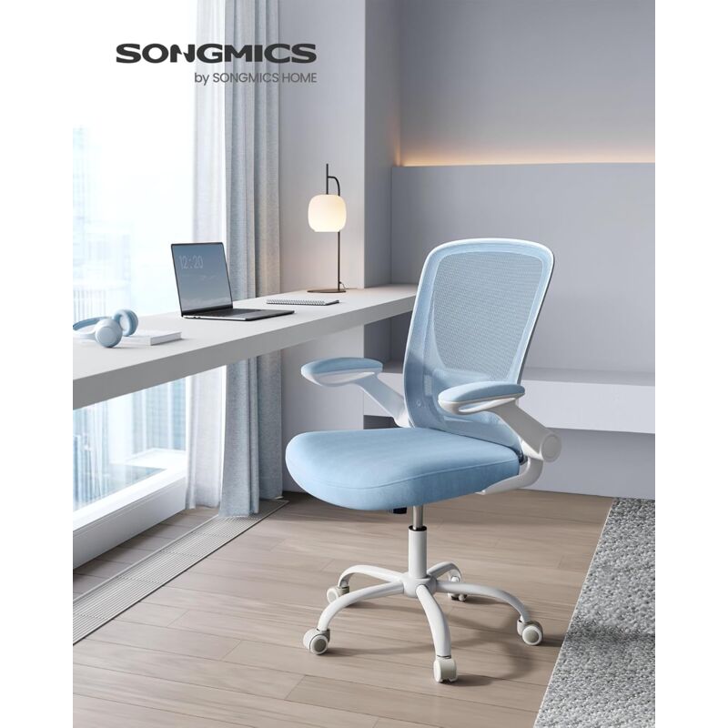foto del prodotto songmics sedia da ufficio, sedia girevole, sedia di rete, sedia da computer ergonomica, supporto lombare, oscillante, seduta 53 cm, braccioli