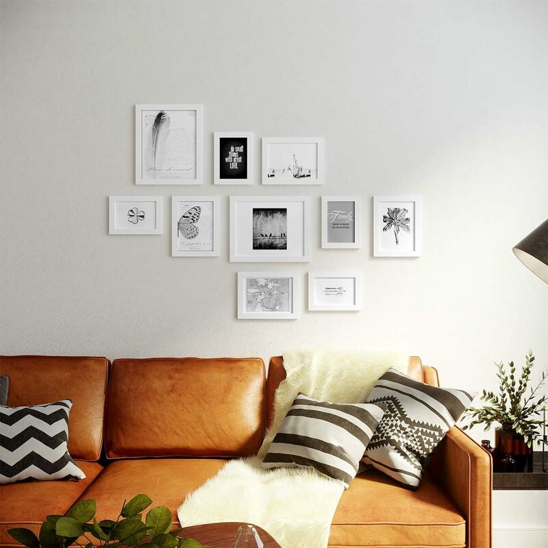 foto del prodotto songmics set di 10 cornici per foto, 2 di 20 x 25 cm 8 x 10 pollici , 4 di 13 x 18 cm 5 x 7 , 4 di 10 x 15 cm 4 x 6 , copertura in ps, mdf,