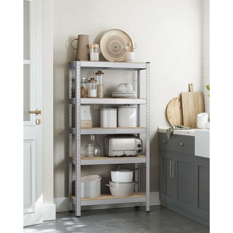 foto del prodotto songmics set di 2 scaffalature a 5 ripiani, scaffale in acciaio, montaggio rapido, utensili, strumenti in garage, magazzino, ripostiglio, portante