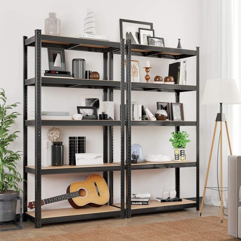 foto del prodotto songmics set di 2 scaffalature a 5 ripiani, scaffale in acciaio, montaggio senza attrezzi, utensili, strumenti in garage, magazzino, ripostiglio,