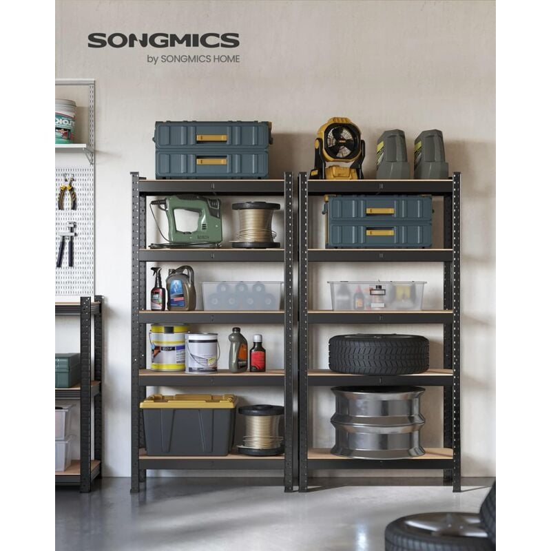 foto del prodotto songmics set di 2 scaffali in metallo, scaffalature a 5 ripiani regolabili, senza viti, scaffale salvaspazio per garage, magazzino, portante 650