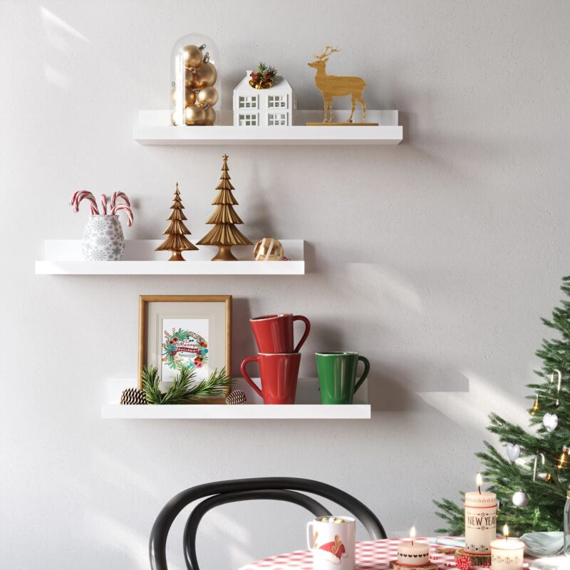 foto del prodotto songmics set di 3 mensole a muro di legno per cornici e libri, ripiani da esposizione, 38 x 10 cm, mdf bianco
