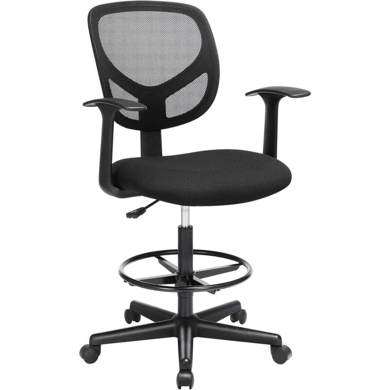 foto del prodotto songmics sgabello da disegno con braccioli, sedia da lavoro in rete, ergonomica per pittura con poggiapiedi regolabile in altezza, girevole a 360 ,