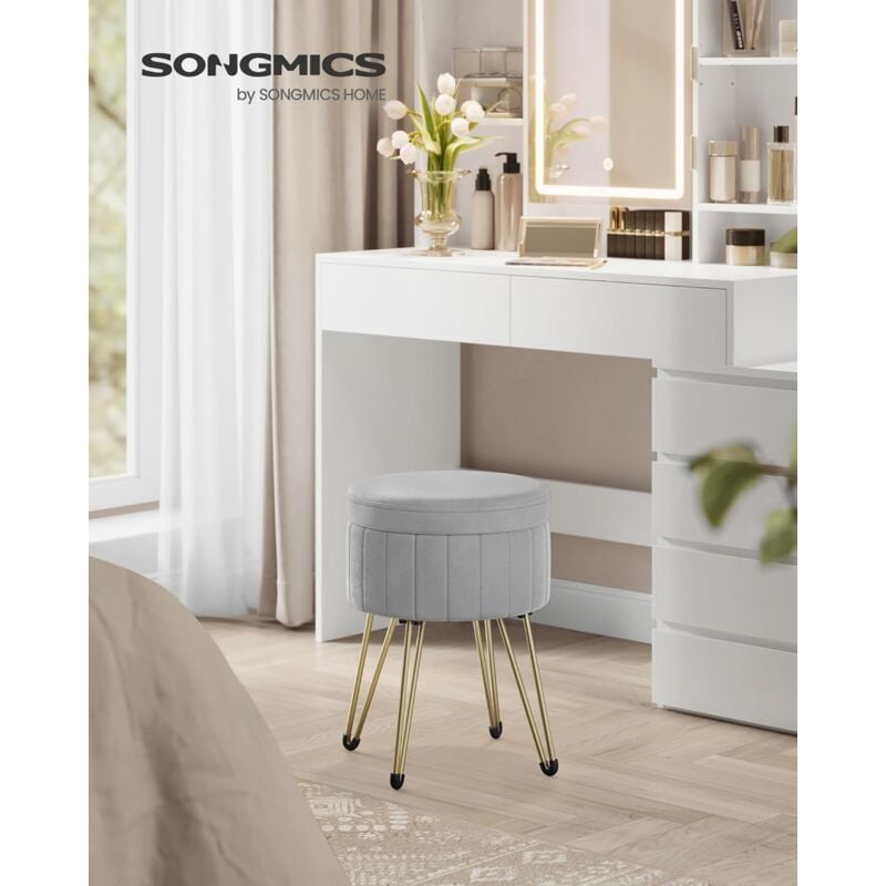 foto del prodotto songmics sgabello pouf contenitore, cassapanca rotonda, sgabello toeletta in velluto, 39 x 44,4 cm diam. x a , 4 gambe in metallo, soggiorno