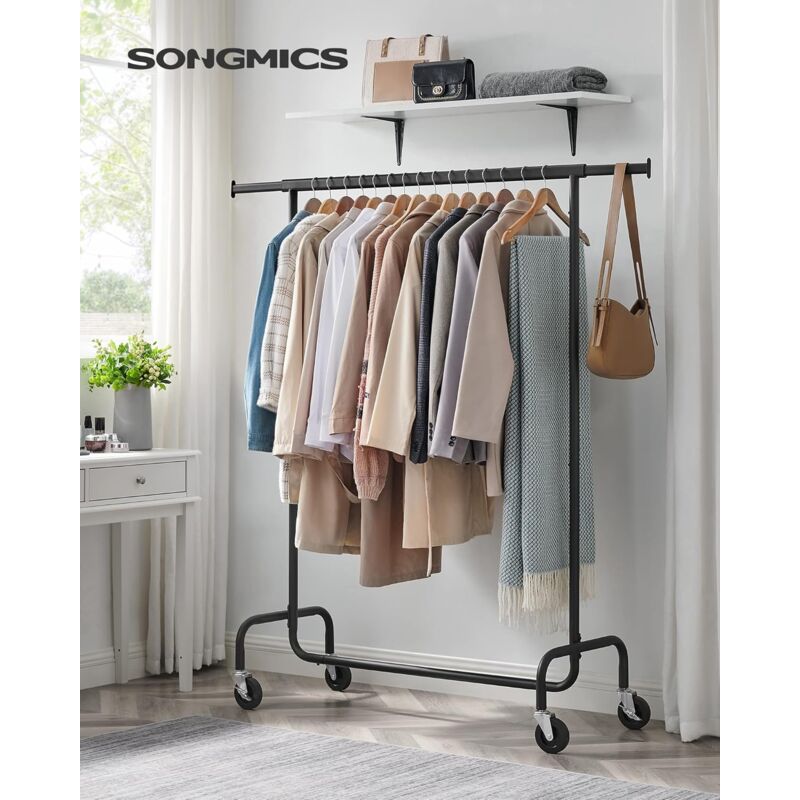 foto del prodotto songmics stand appendiabiti con rotelle, portabiti per carico pesante, barra estensibile, portata 130 kg, 45 x 110 150 x 162,9 cm, metallo