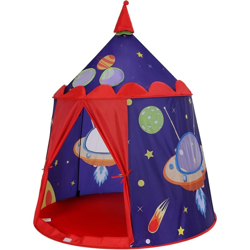 foto del prodotto songmics tenda da gioco castello con astronavi per ragazzi e bambini, casetta dei giochi per interni ed esterni, tenda portatile con borsa da