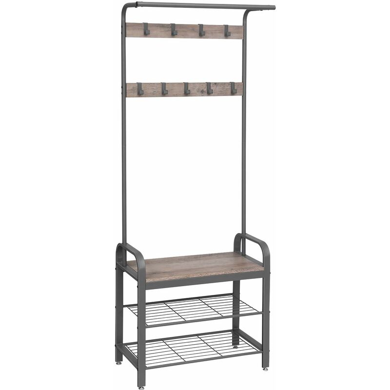 foto del prodotto songmics vasagle appendiabiti, attaccapanni autoportante, scarpiera con panca, ganci rimovibili, mobile ingresso corridoio, altezza di 183 cm,
