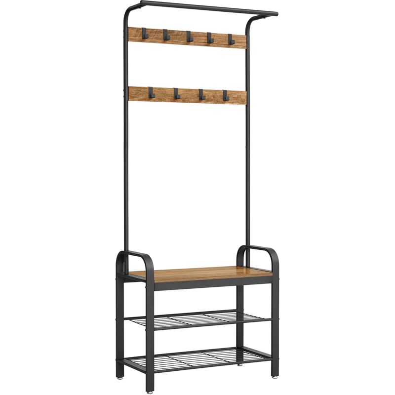 foto del prodotto songmics vasagle appendiabiti con scarpiera, mobile da ingresso con panca, 4 in 1, 9 ganci rimovibili, barra attaccapanni, entrata corridoio, 33,7