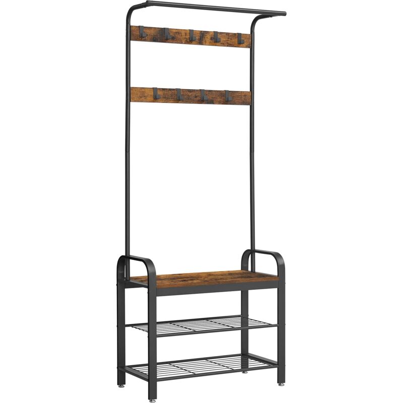 foto del prodotto songmics vasagle appendiabiti con scarpiera, mobile da ingresso con panca, 4 in 1, 9 ganci rimovibili, barra attaccapanni, entrata corridoio, 33,7