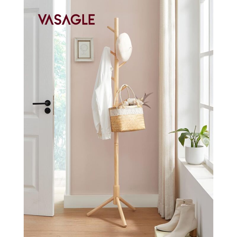 foto del prodotto songmics vasagle appendiabiti su piedi, in legno, a forma di albero, 8 ganci, 3 altezze regolabili, per abbigliamento, cappelli, borse, ingresso,